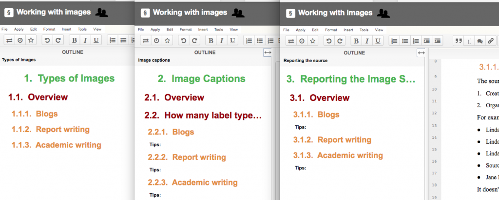 Writing in multiple sections