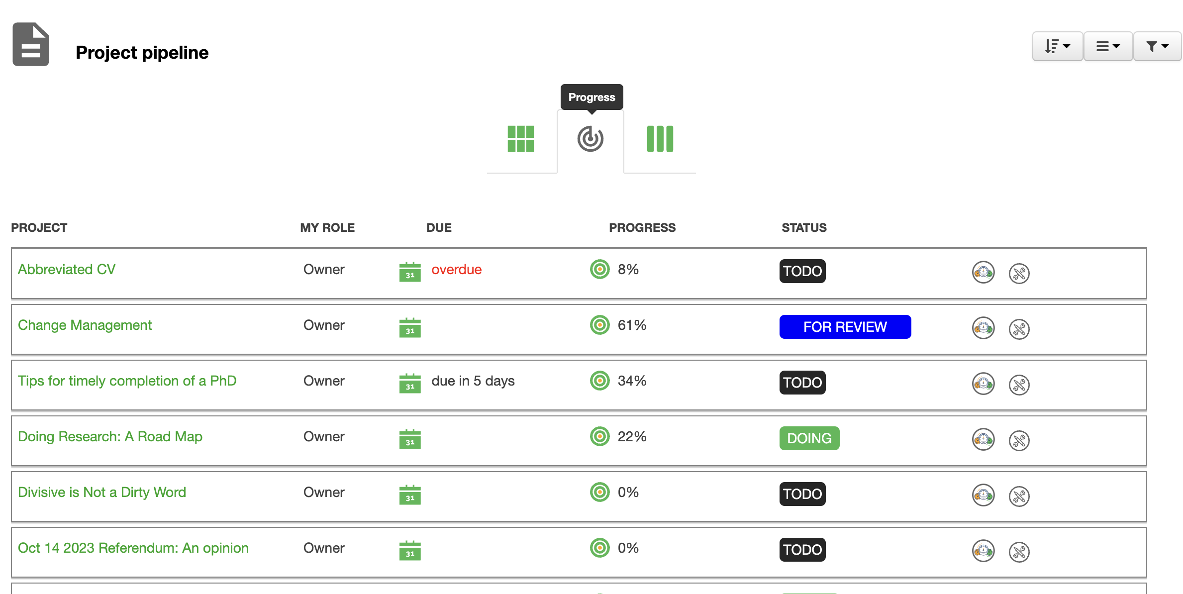 Progress monitoring